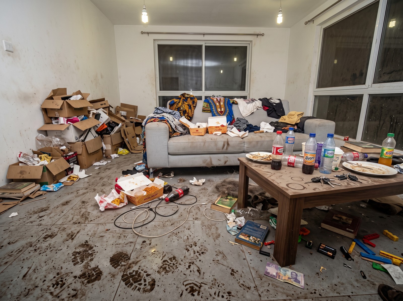 Design-reference living room with a sofa and large windows — before